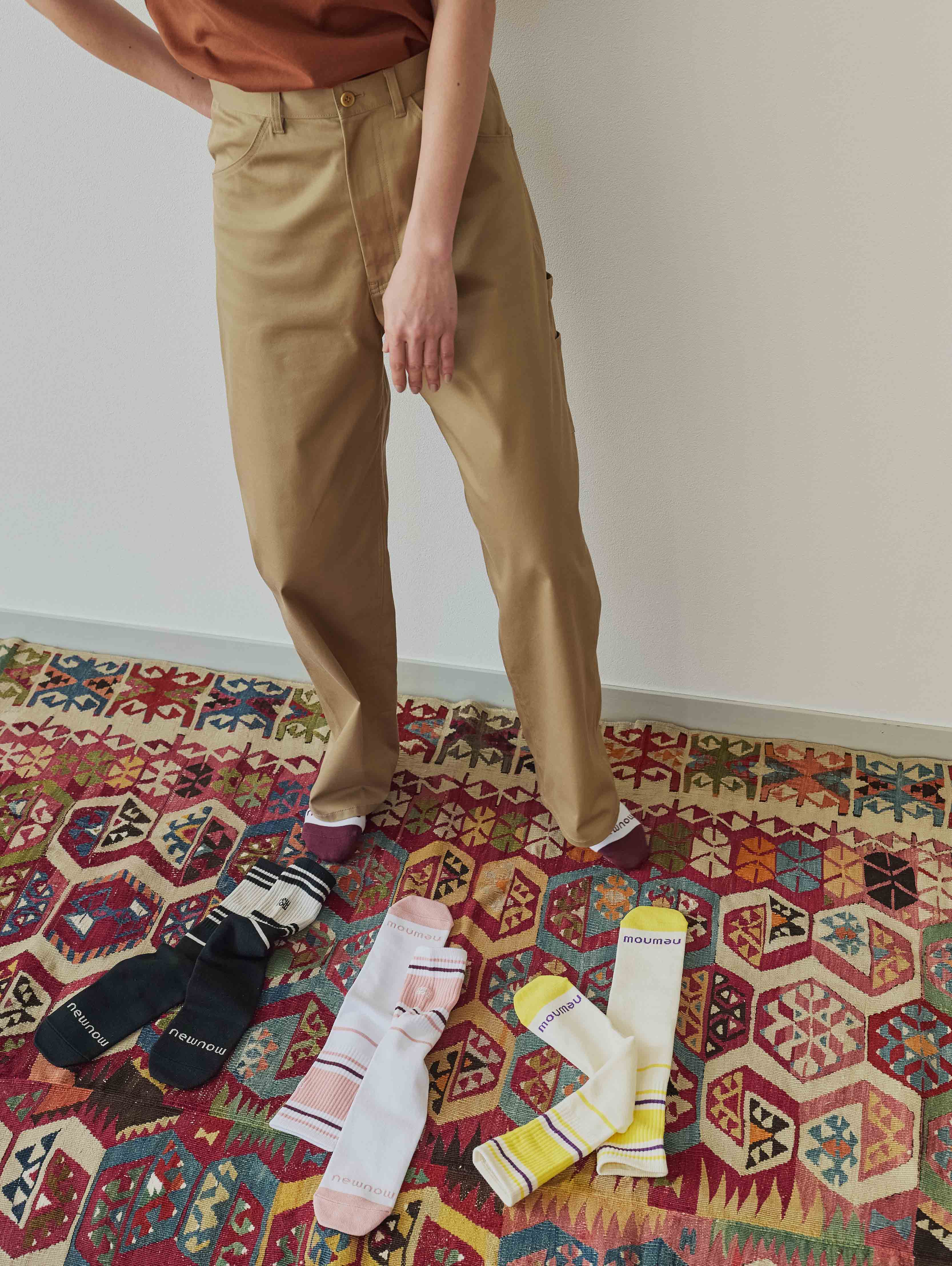 【one + one】Painter Pants × Multiline Tube Socks