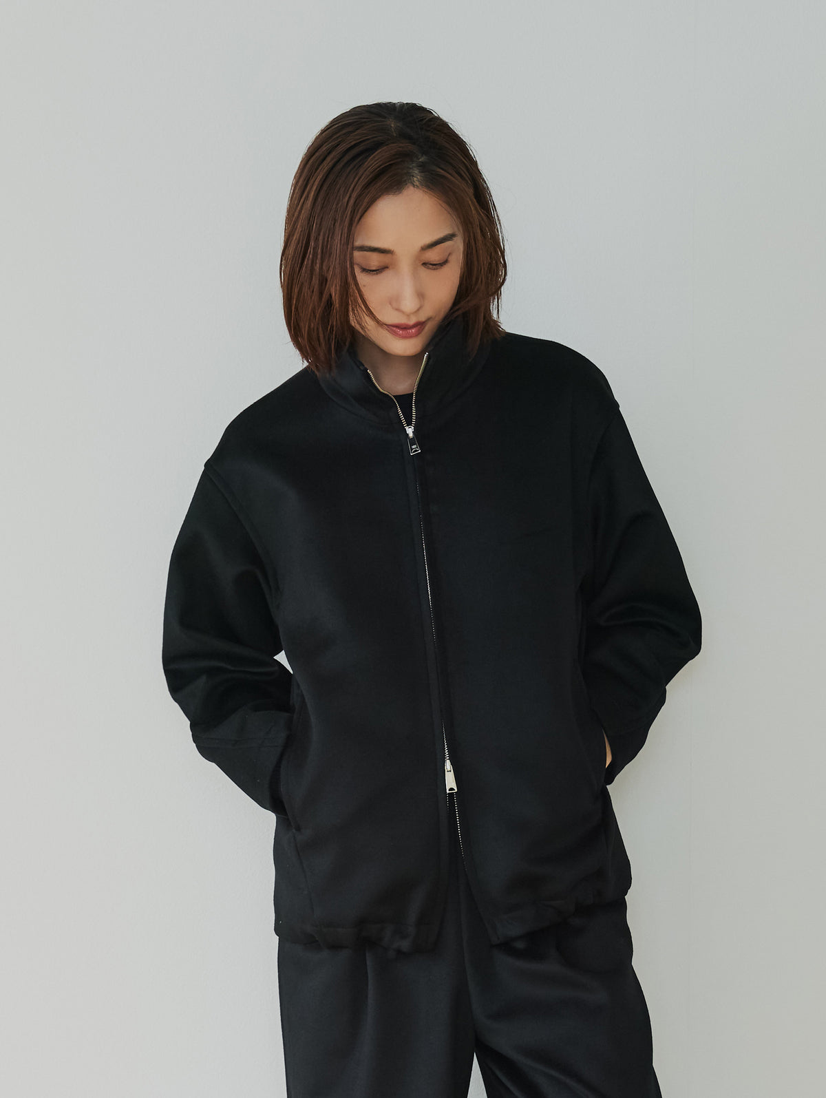 WOOL CASHMIRE STAND COLLAR BLOUSON