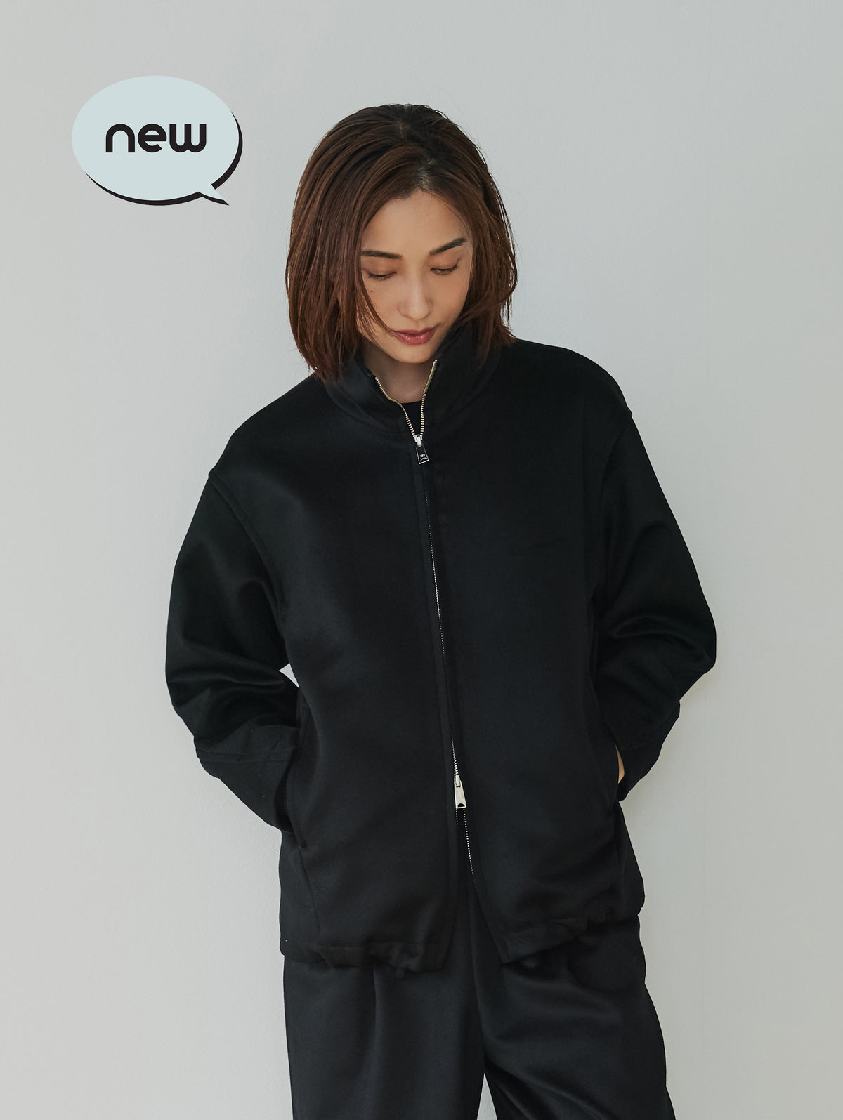 WOOL CASHMIRE STAND COLLAR BLOUSON