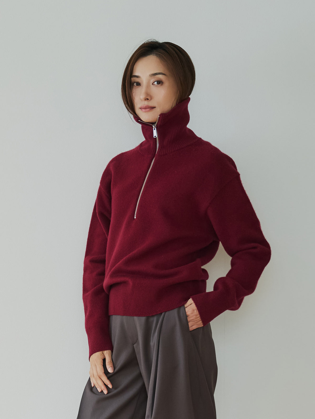 WOOL CASHMER HALF ZIP PULL KNIT