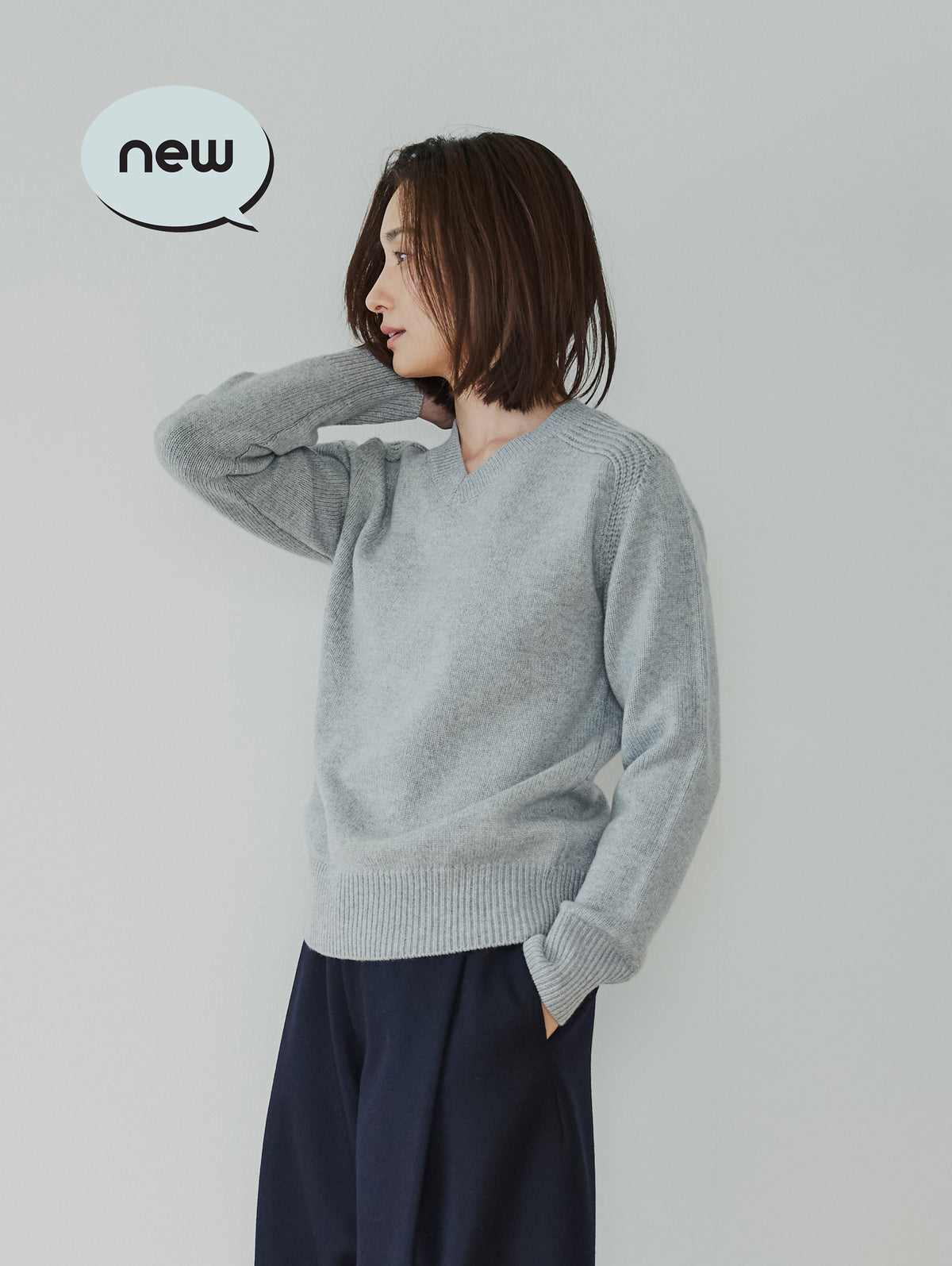 WOOL CASHMER V-NECK PULL KNIT