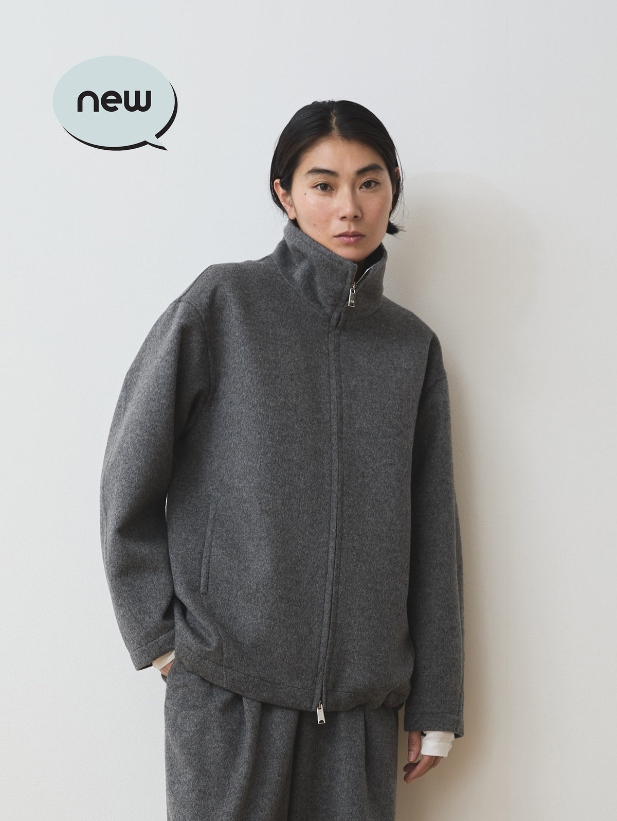 WOOL CASHMIRE STAND COLLAR BLOUSON