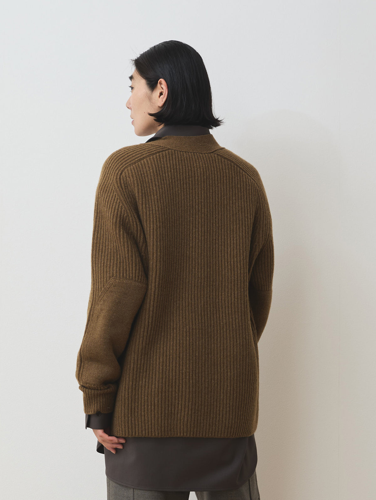 WOOL CASHMERE V-NECK RIB CARDIGAN