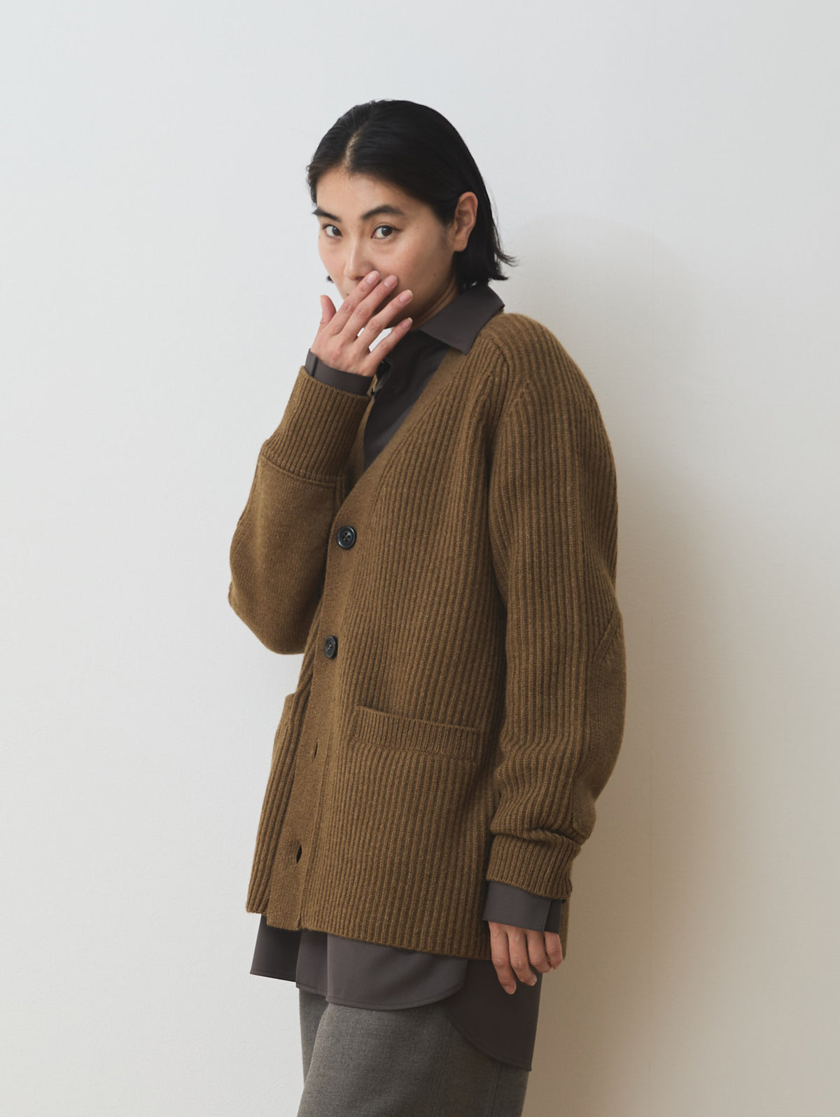 WOOL CASHMERE V-NECK RIB CARDIGAN