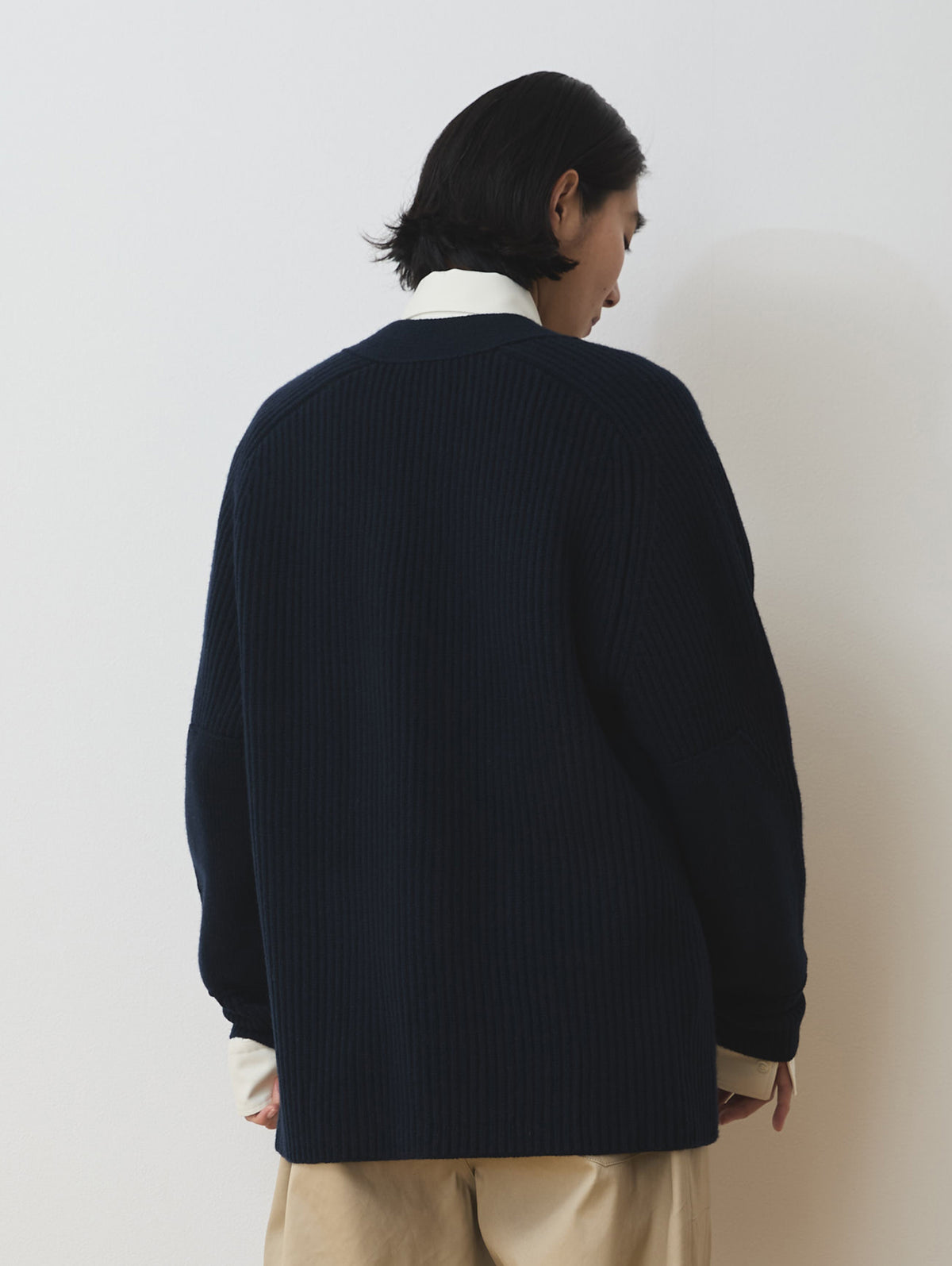 WOOL CASHMERE V-NECK RIB CARDIGAN
