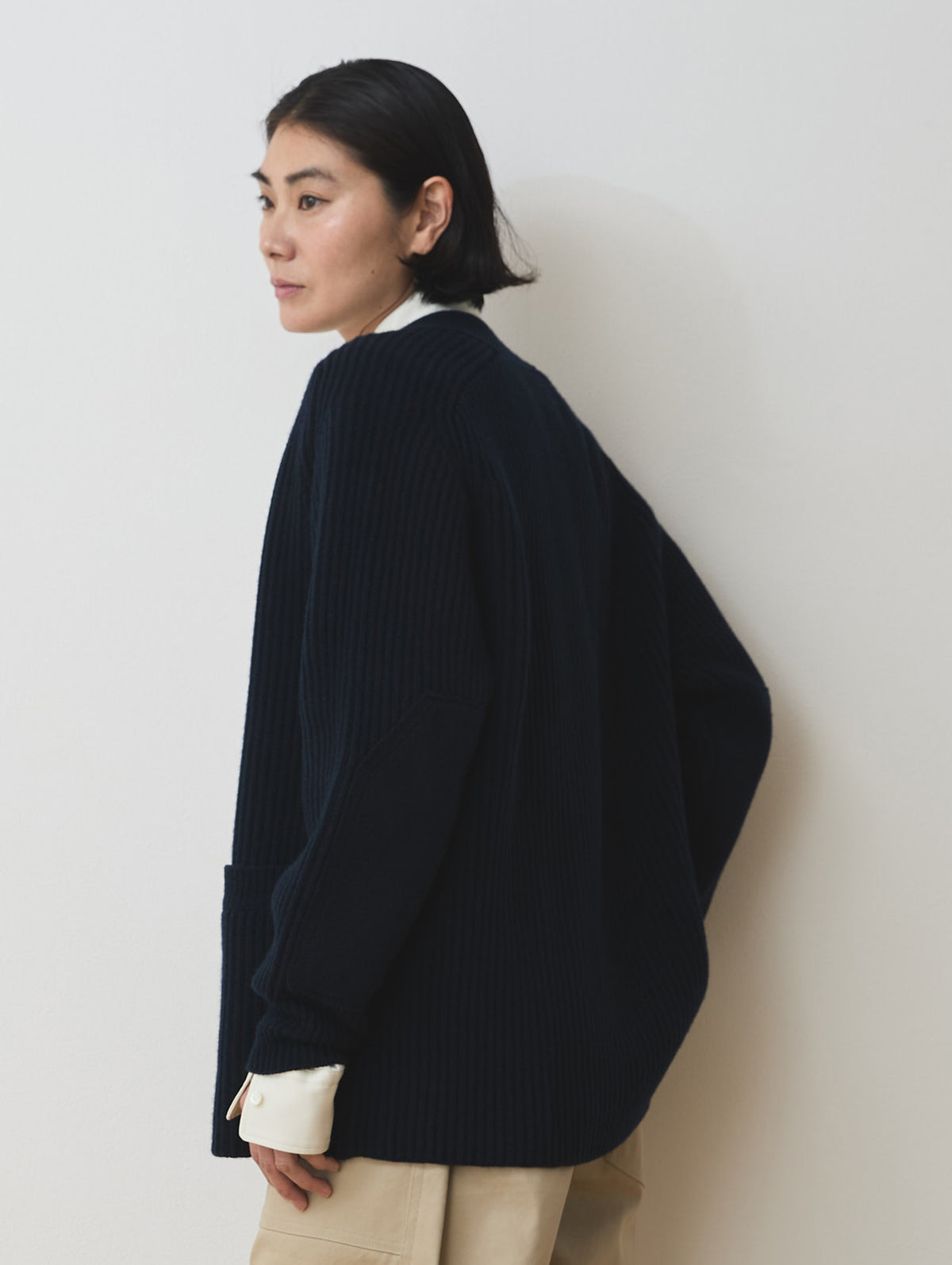 WOOL CASHMERE V-NECK RIB CARDIGAN