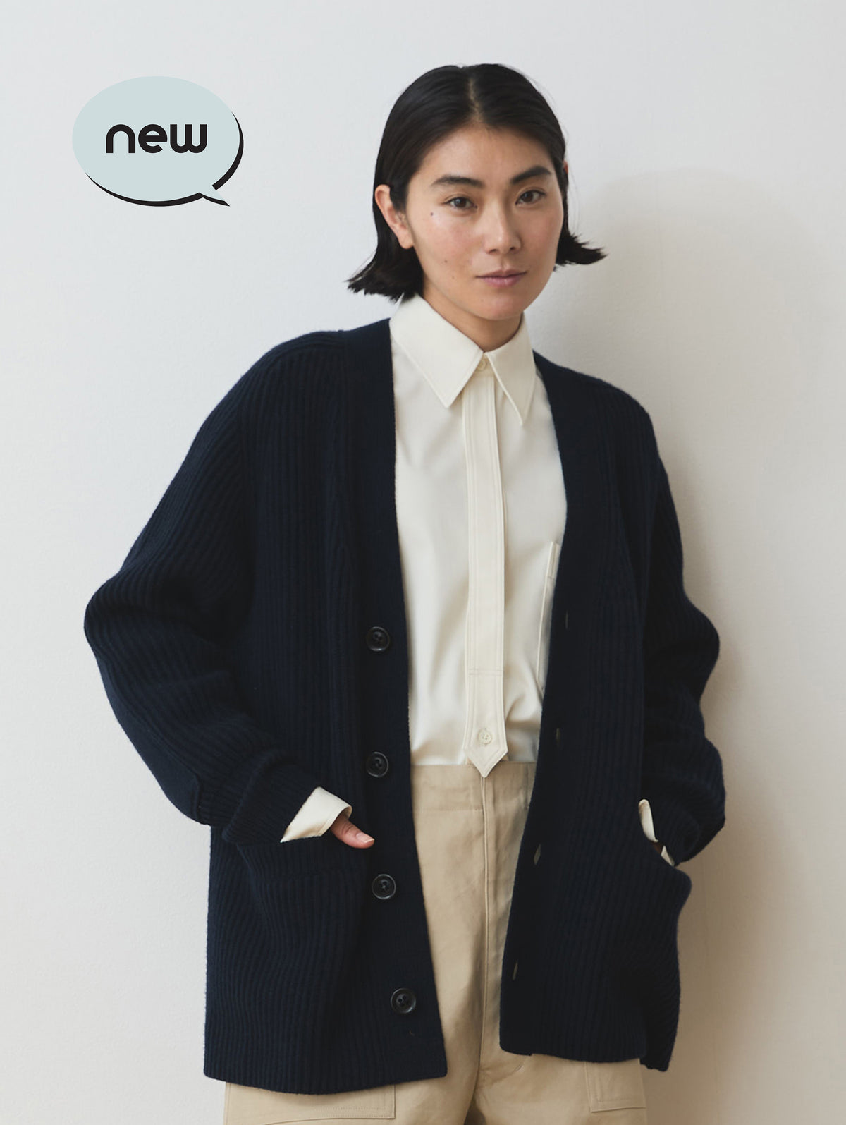 WOOL CASHMERE V-NECK RIB CARDIGAN