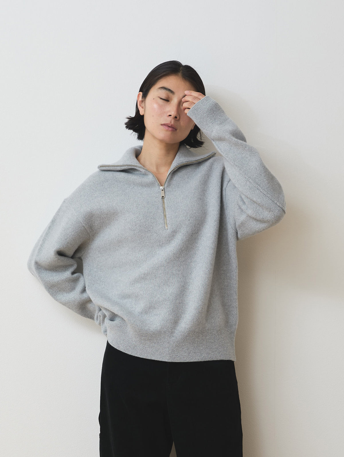 WOOL CASHMER HALF ZIP PULL KNIT