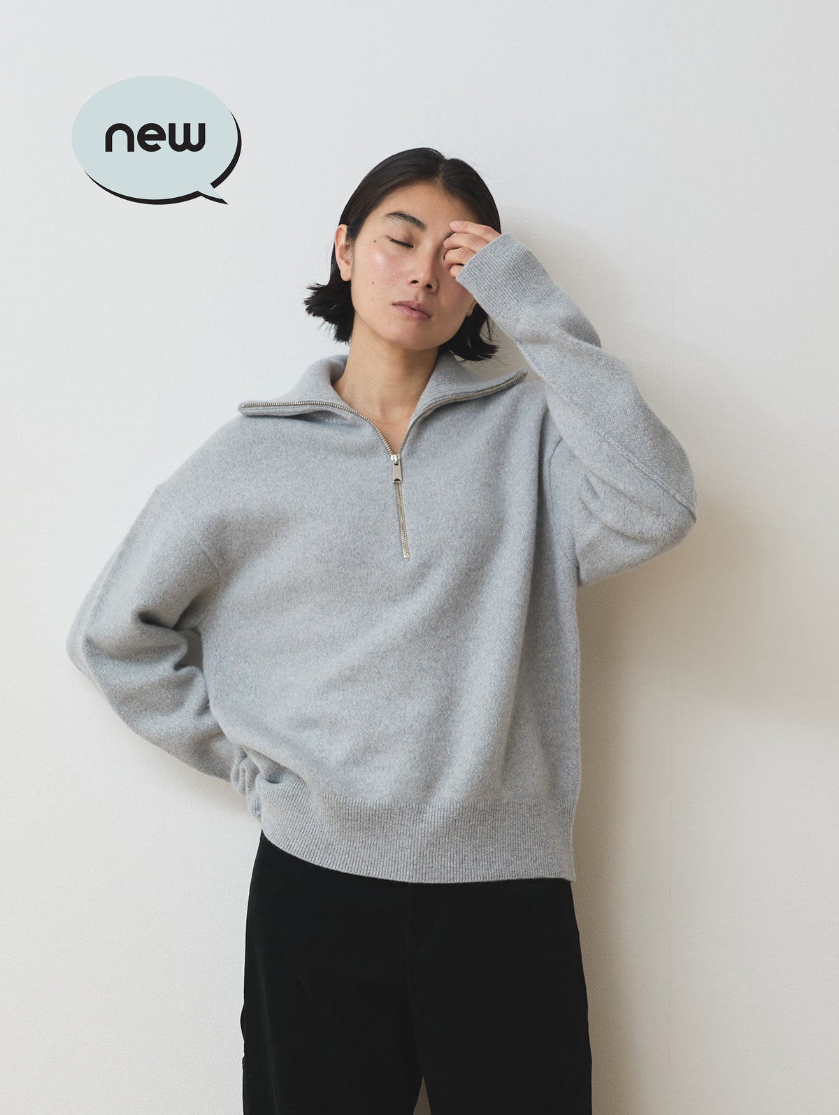 WOOL CASHMER HALF ZIP PULL KNIT