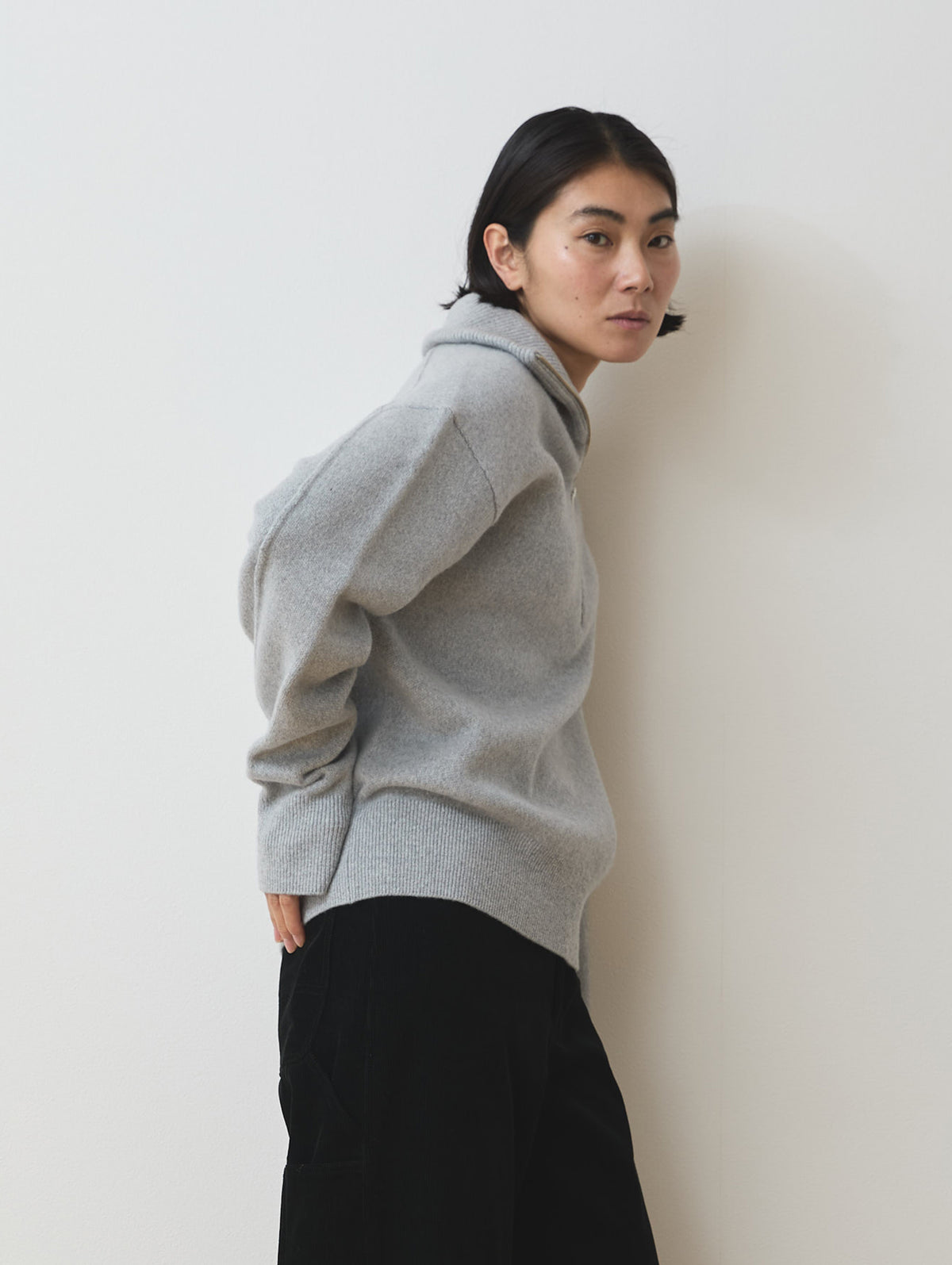 WOOL CASHMER HALF ZIP PULL KNIT