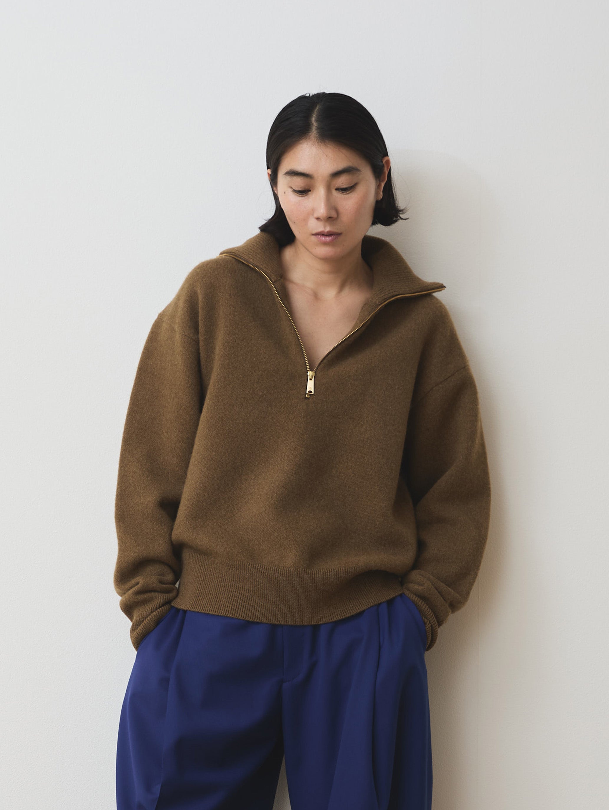 WOOL CASHMER HALF ZIP PULL KNIT