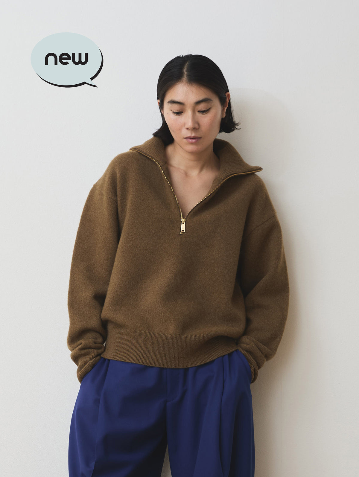 WOOL CASHMER HALF ZIP PULL KNIT