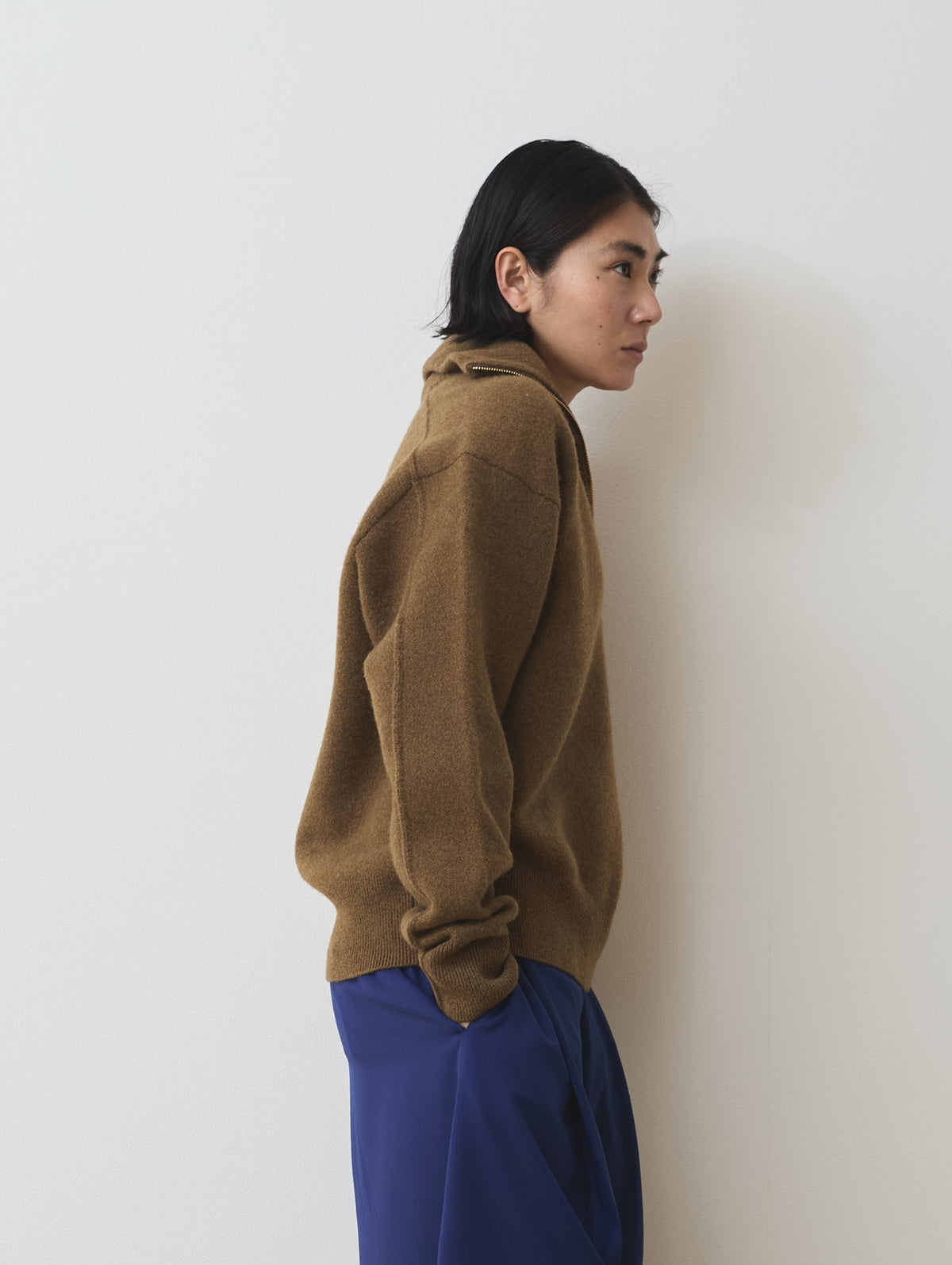 WOOL CASHMER HALF ZIP PULL KNIT