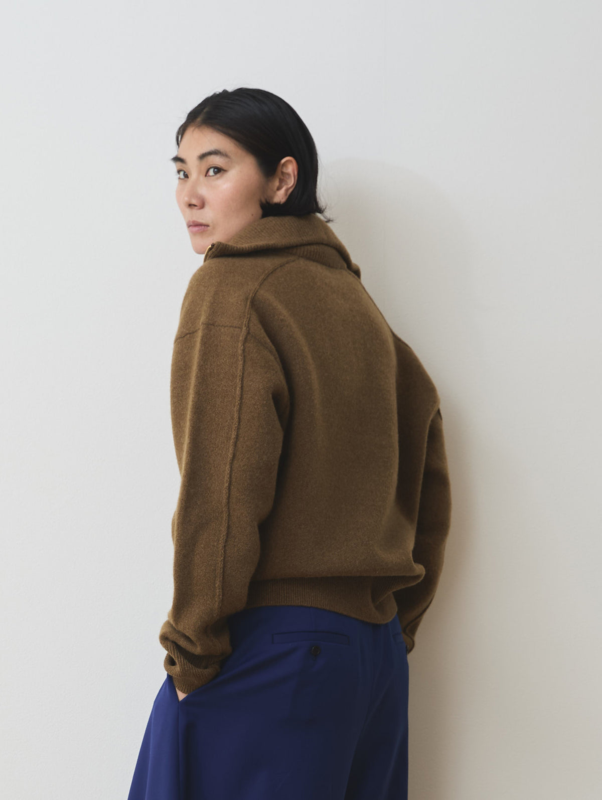 WOOL CASHMER HALF ZIP PULL KNIT