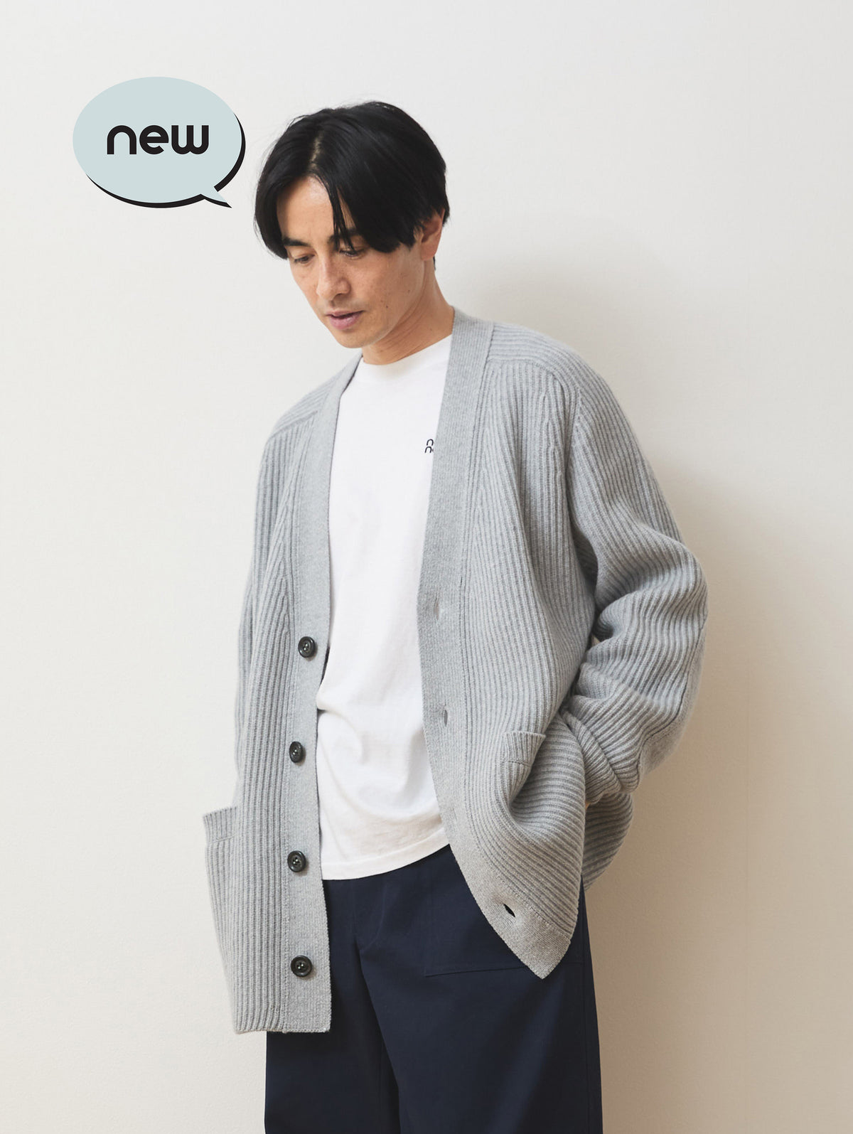 WOOL CASHMERE V-NECK RIB CARDIGAN