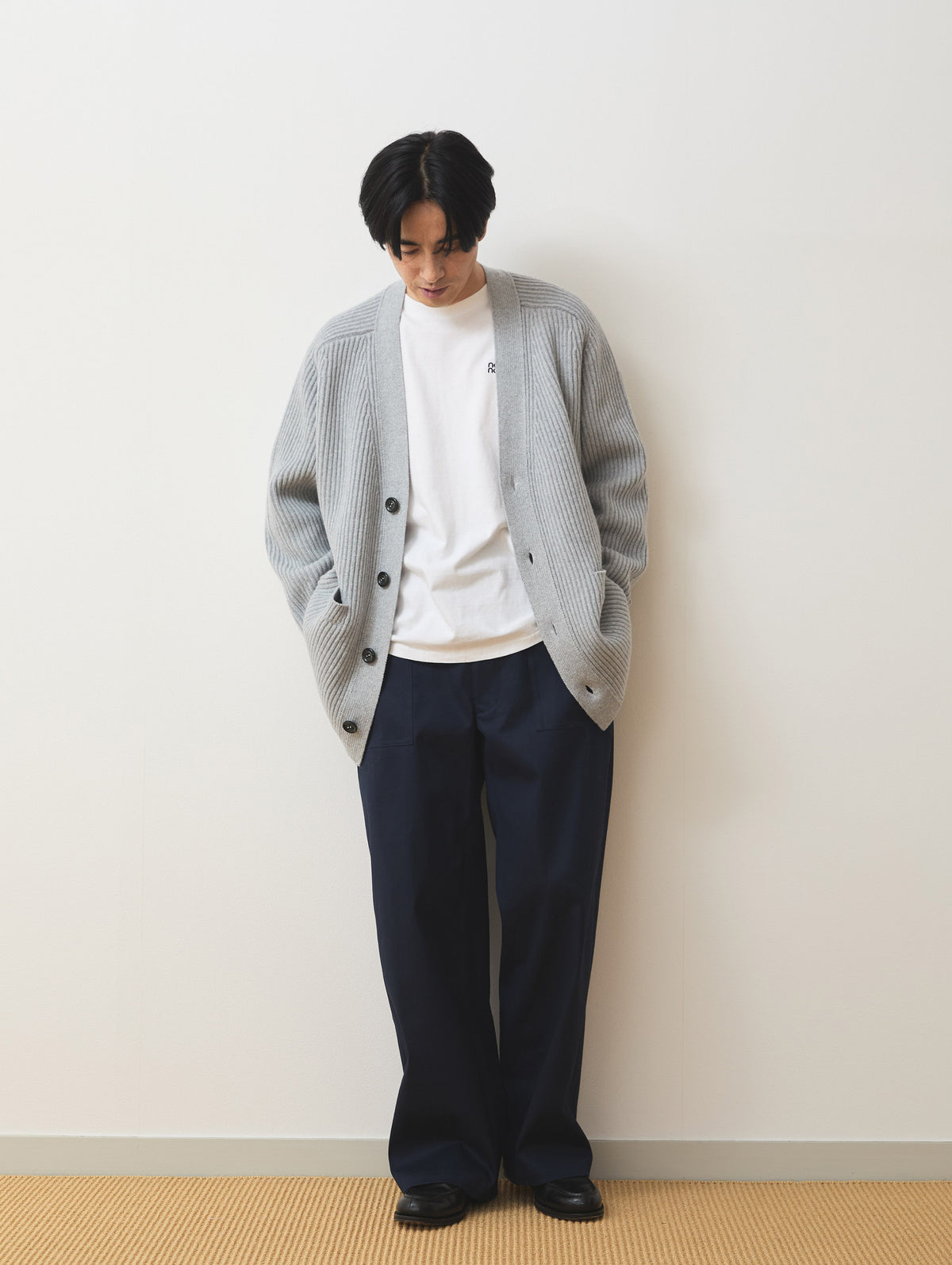 WOOL CASHMERE V-NECK RIB CARDIGAN